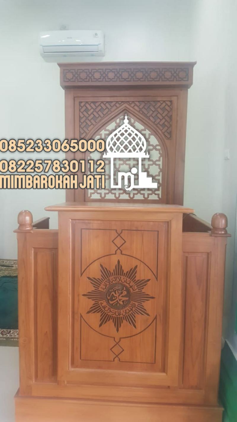 Mimbar Podium Kayu Jati Minimalis Berlogo Muhammadiyah